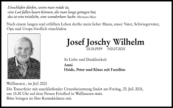 Traueranzeige von Josef Joschy Wilhelm von Hohenloher Tagblatt