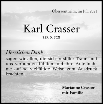 Traueranzeige von Karl Crasser von Haller Tagblatt