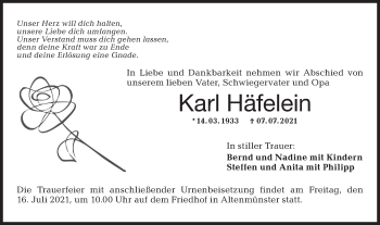 Traueranzeige von Karl Häfelein von Hohenloher Tagblatt