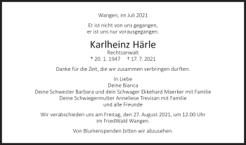 Traueranzeige von Karlheinz Härle von NWZ Neue Württembergische Zeitung