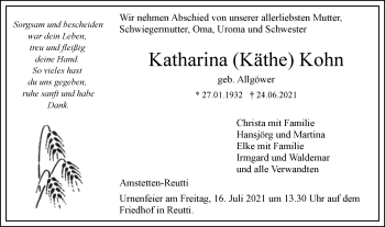 Traueranzeige von Katharina Kohn von SÜDWEST PRESSE Ausgabe Ulm/Neu-Ulm