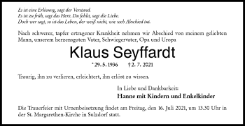 Traueranzeige von Klaus Seyffardt von Haller Tagblatt