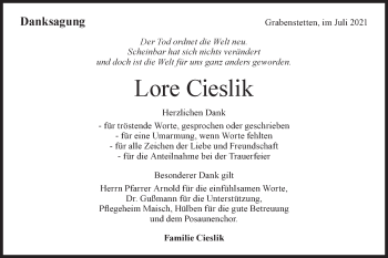 Traueranzeige von Lore Cieslik von Alb-Bote/Metzinger-Uracher Volksblatt