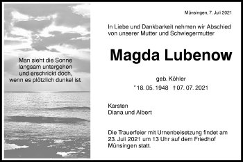 Traueranzeige von Magda Lubenow von Alb-Bote/Metzinger-Uracher Volksblatt