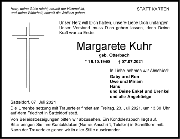 Traueranzeige von Margarete Kuhr von Hohenloher Tagblatt