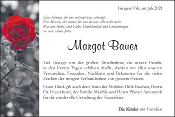 Traueranzeige von Margot Bauer von Geislinger Zeitung