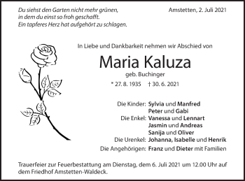 Traueranzeige von Maria Kaluza von Geislinger Zeitung