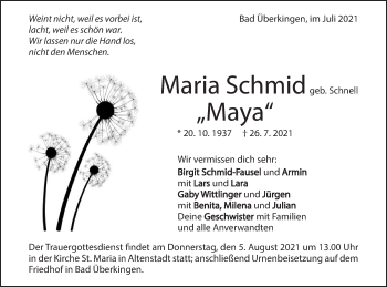 Traueranzeige von Maria Schmid von Geislinger Zeitung