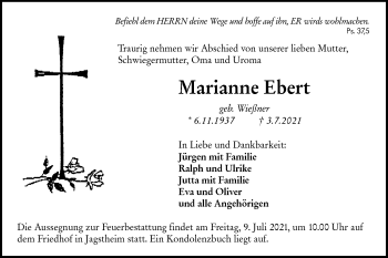 Traueranzeige von Marianne Ebert von Hohenloher Tagblatt