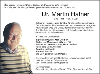 Traueranzeige von Martin Hafner von NWZ Neue Württembergische Zeitung