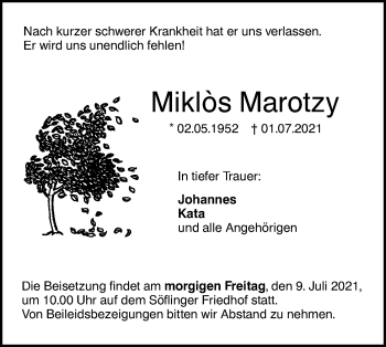 Traueranzeige von Miklòs Marotzy von SÜDWEST PRESSE Ausgabe Ulm/Neu-Ulm