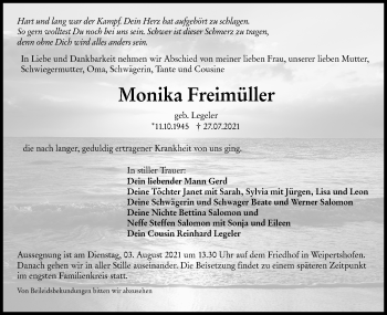 Traueranzeige von Monika Freimüller von Hohenloher Tagblatt