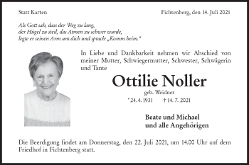 Traueranzeige von Ottilie Noller von Haller Tagblatt/Rundschau Gaildorf