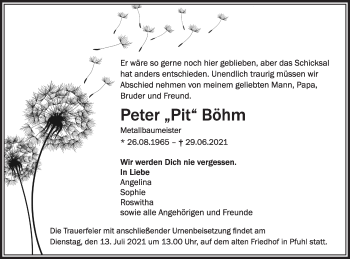 Traueranzeige von Peter  Böhm von SÜDWEST PRESSE Ausgabe Ulm/Neu-Ulm