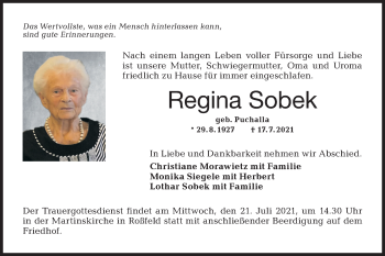 Traueranzeige von Regina Sobek von Hohenloher Tagblatt