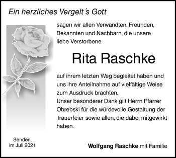 Traueranzeige von Rita Raschke von SÜDWEST PRESSE Ausgabe Ulm/Neu-Ulm