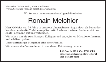 Traueranzeige von Romain Melchior von Hohenloher Tagblatt