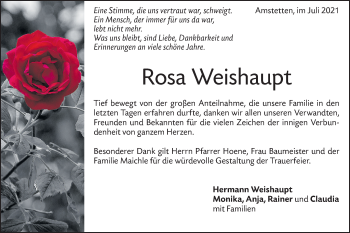 Traueranzeige von Rosa Weishaupt von Geislinger Zeitung