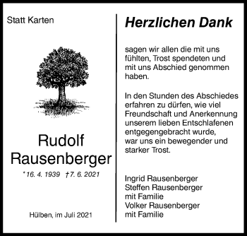 Traueranzeige von Rudolf Rausenberger von Metzinger-Uracher Volksblatt