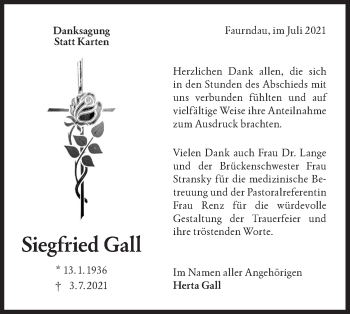 Traueranzeige von Siegried Gall von NWZ Neue Württembergische Zeitung