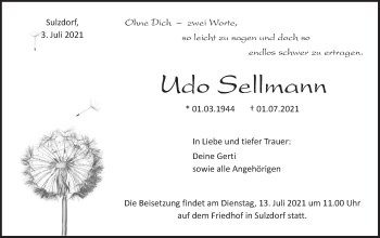 Traueranzeige von Udo Sellmann von Haller Tagblatt