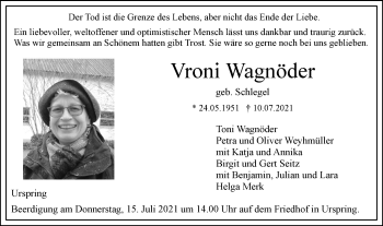 Traueranzeige von Vroni Wagnöder von Geislinger Zeitung