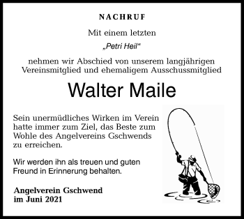 Traueranzeige von Walter Maile von Rundschau Gaildorf