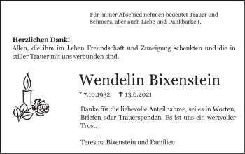 Traueranzeige von Wendelin Bixenstein von Metzinger-Uracher Volksblatt