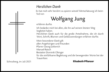 Traueranzeige von Wolfgang Jung von Hohenloher Tagblatt