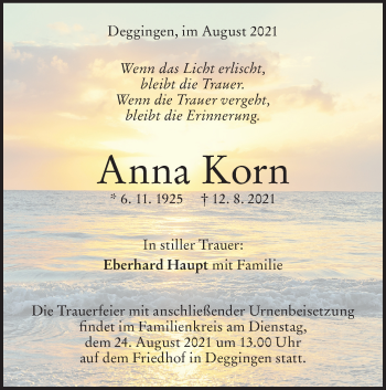 Traueranzeige von Anna Korn von Geislinger Zeitung