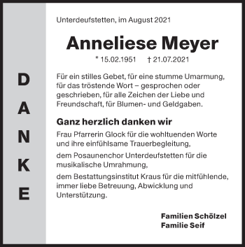 Traueranzeige von Anneliese Meyer von Hohenloher Tagblatt