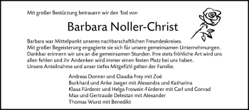 Traueranzeige von Barbara Noller-Christ von SÜDWEST PRESSE Ausgabe Ulm/Neu-Ulm