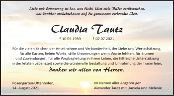 Traueranzeige von Claudia Tautz von Haller Tagblatt