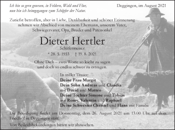 Traueranzeige von Dieter Hertler von Geislinger Zeitung