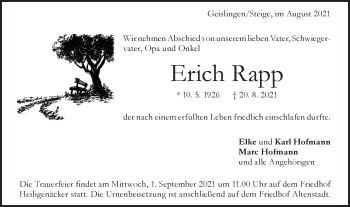 Traueranzeige von Erich Rapp von Geislinger Zeitung