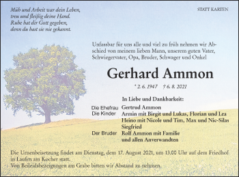 Traueranzeige von Gerhard Ammon von Rundschau Gaildorf