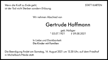 Traueranzeige von Gertrude Hoffmann von Hohenloher Tagblatt