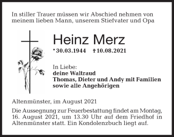 Traueranzeige von Heinz Merz von Hohenloher Tagblatt