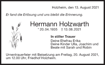 Traueranzeige von Hermann Holzwarth von NWZ Neue Württembergische Zeitung