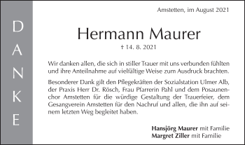 Traueranzeige von Hermann Maurer von Geislinger Zeitung