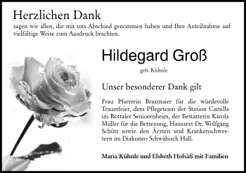 Traueranzeige von Hildegard Groß von Rundschau Gaildorf