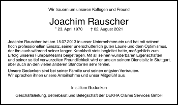 Traueranzeige von Joachim Rauscher von SÜDWEST PRESSE Ausgabe Ulm/Neu-Ulm