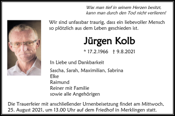 Traueranzeige von Jürgen Kolb von SÜDWEST PRESSE Ausgabe Ulm/Neu-Ulm