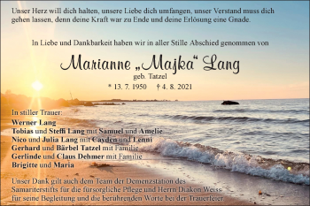 Traueranzeige von Marianne Lang von Geislinger Zeitung