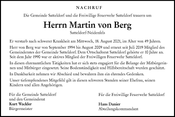 Traueranzeige von Martin   von Berg von Hohenloher Tagblatt