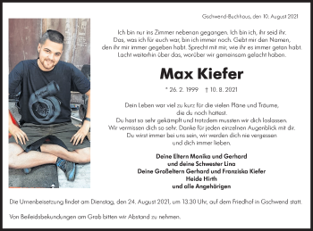 Traueranzeige von Max Kiefer von Rundschau Gaildorf