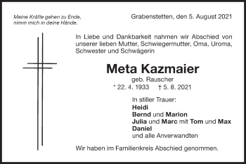 Traueranzeige von Meta Kazmaier von Alb-Bote/Metzinger-Uracher Volksblatt