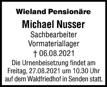 Traueranzeige von Michael Nusser von SÜDWEST PRESSE Ausgabe Ulm/Neu-Ulm