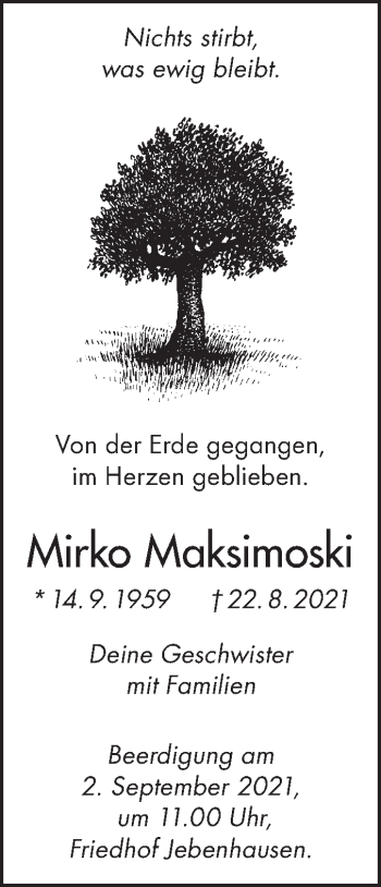 Traueranzeige von Mirko Maksimoski von NWZ Neue Württembergische Zeitung