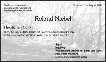 Traueranzeige von Roland Niebel von Rundschau Gaildorf